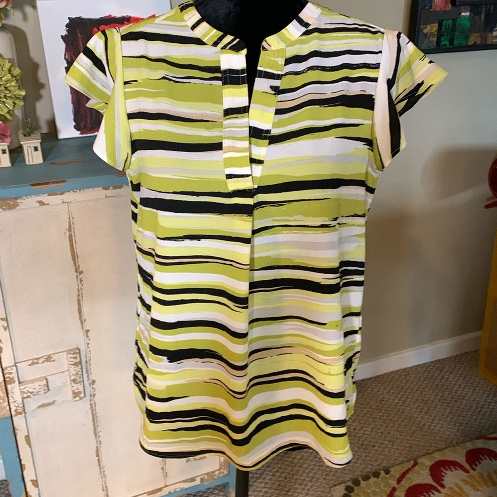 NWT Calvin Klein Short Flutter Sleeve Striped Pullover Striped Top. Size Medium